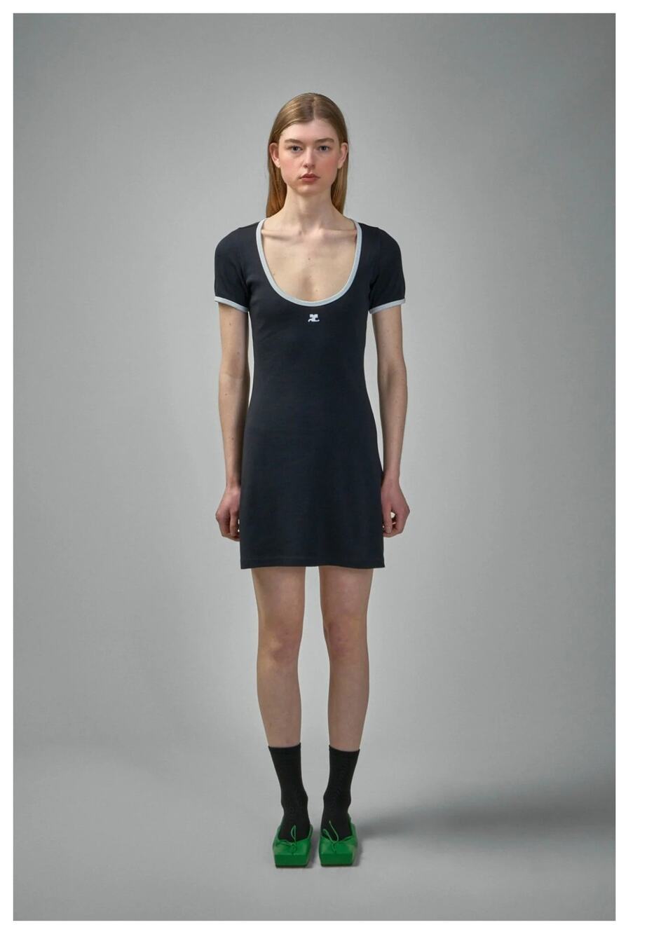 NEW COURRÈGES Holistic Contrast Mini Dress In Black Size Medium